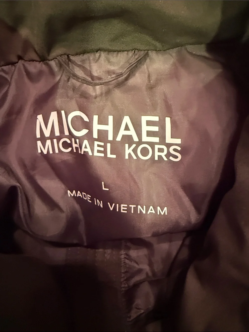 Michael Kors Olive Green Camo Quilted Belted Puffer Coat